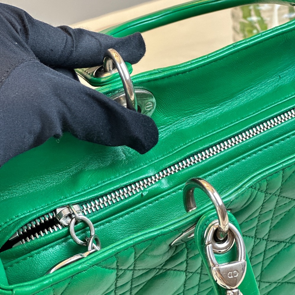 Dior Green Quilted Leather Lady Dior Top-Handle Shoulder Bag - Picture 13 of 16